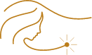 Decorative icon of a side profile of a woman with long hair